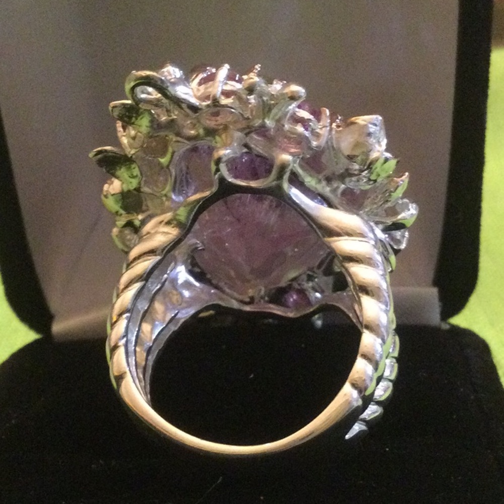 Magnificent Huge Genuine Kunzite & Tourmaline Ring, Rare Dreamscape Facet - Picture 7 of 12
